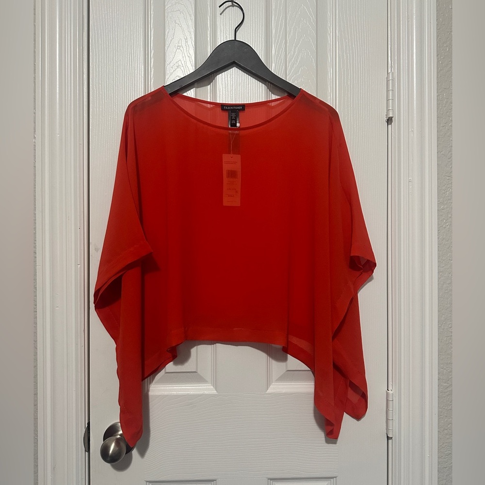 NWT Eileen Fisher Sheer Silk Georgette Bateau Neck Poncho